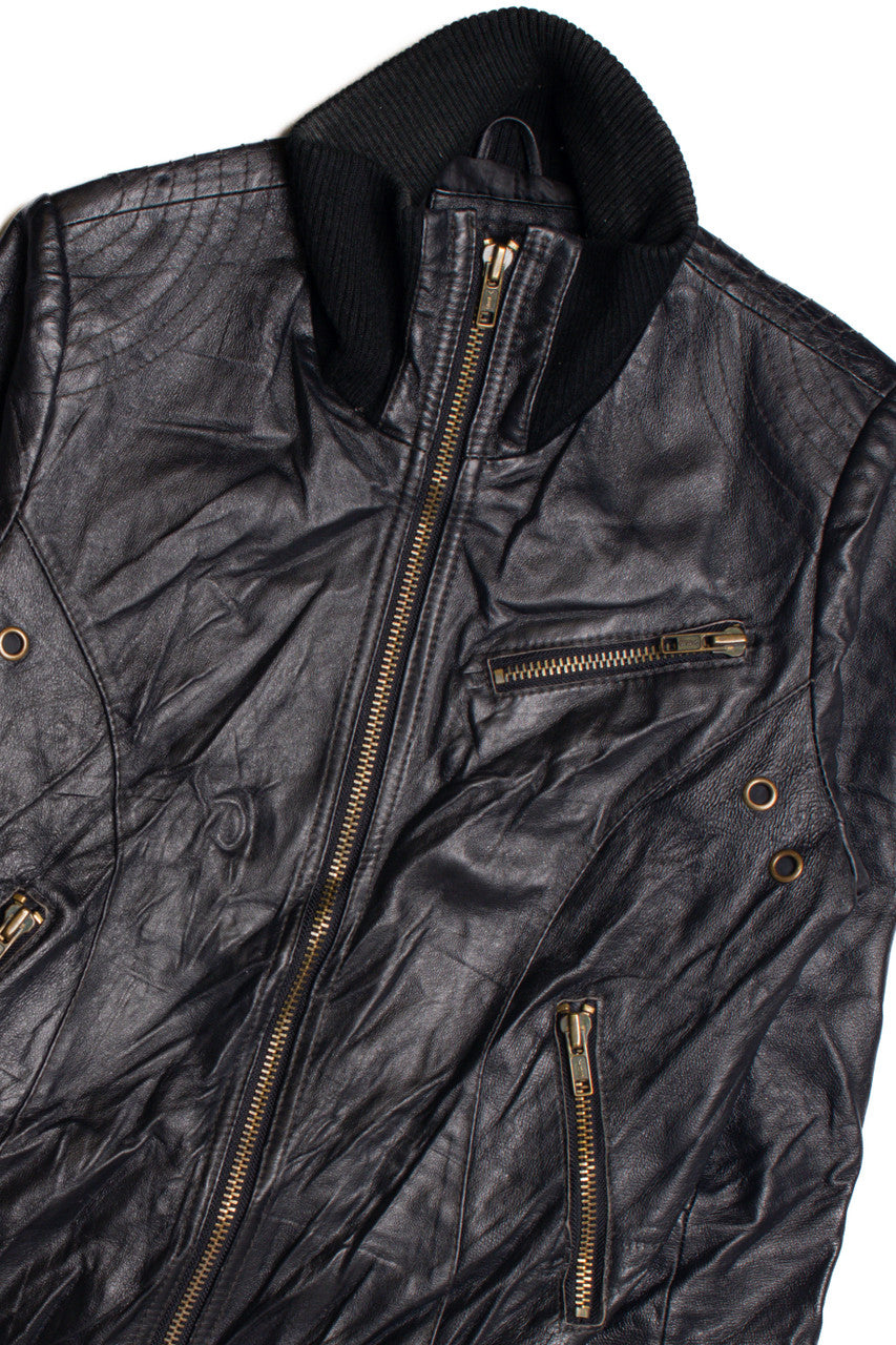 Black Leather Motorcycle Jacket 374