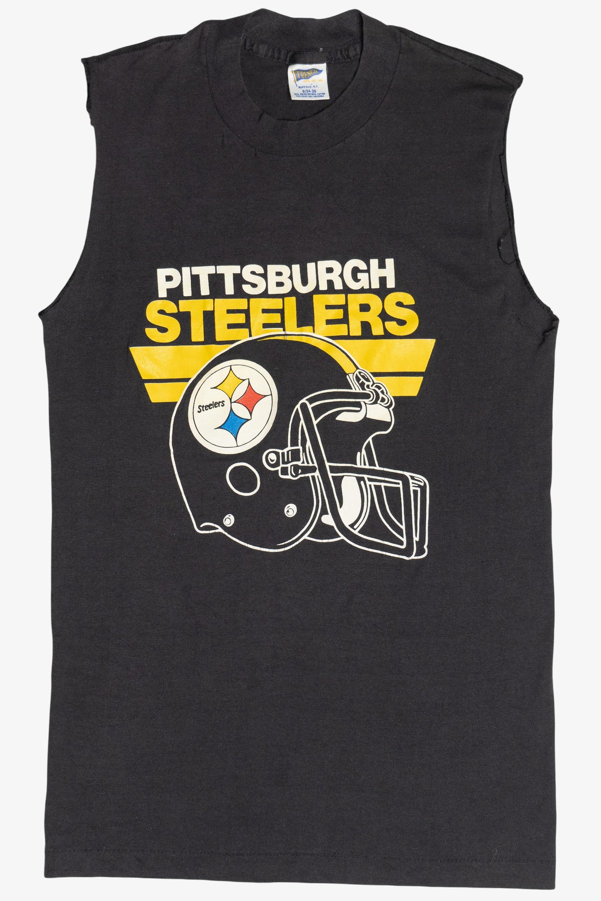 Vintage Distressed Pittsburgh Steelers Cut Off Sleeve T-Shirt (1980s)