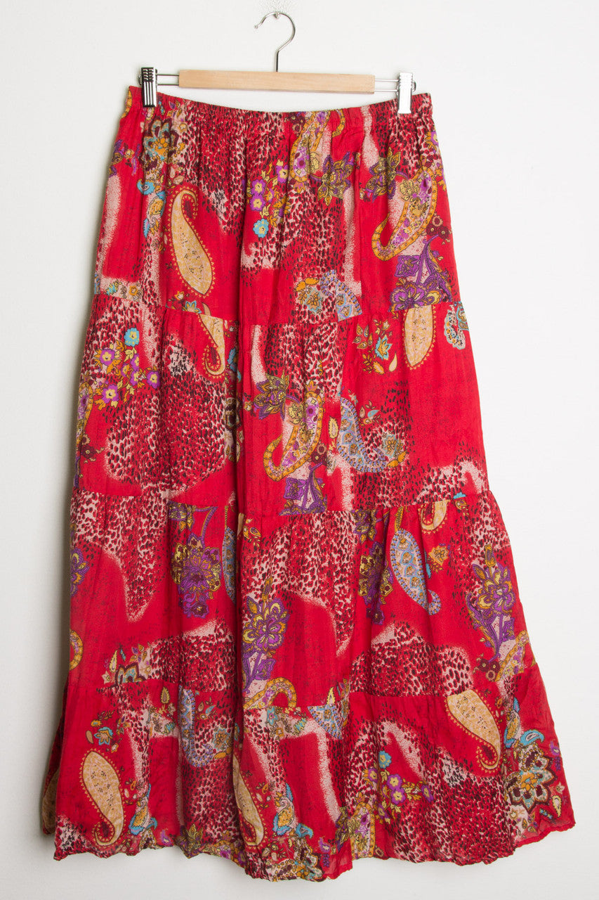 Red Paisley Maxi Skirt