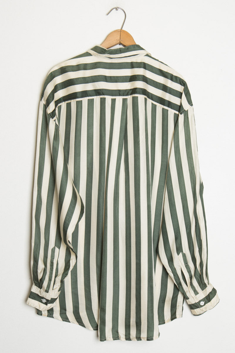 Green and Ivory Striped Silk Shirt