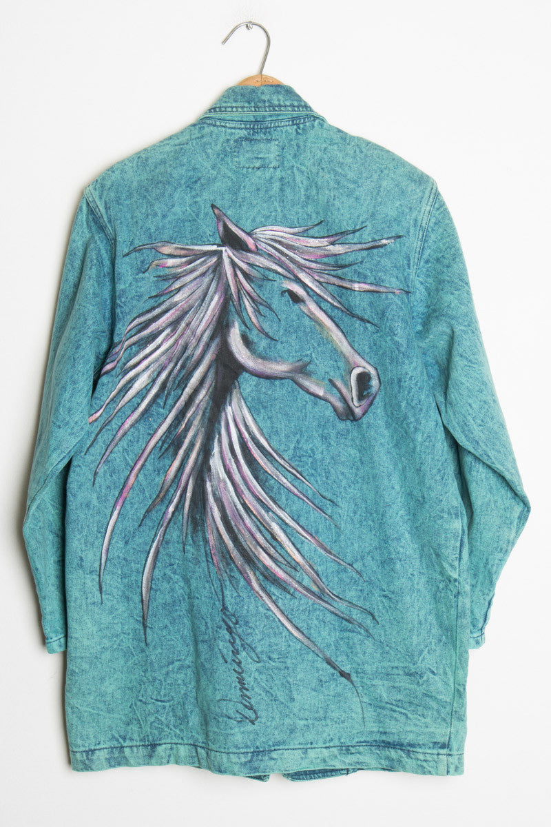 Hand Painted Teal Denim Coat