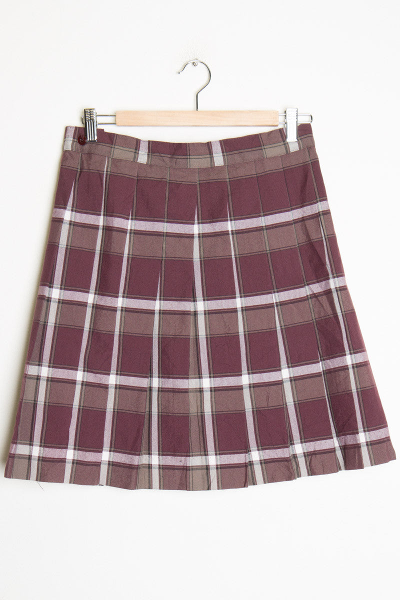 Burgundy & White Pleated Skirt