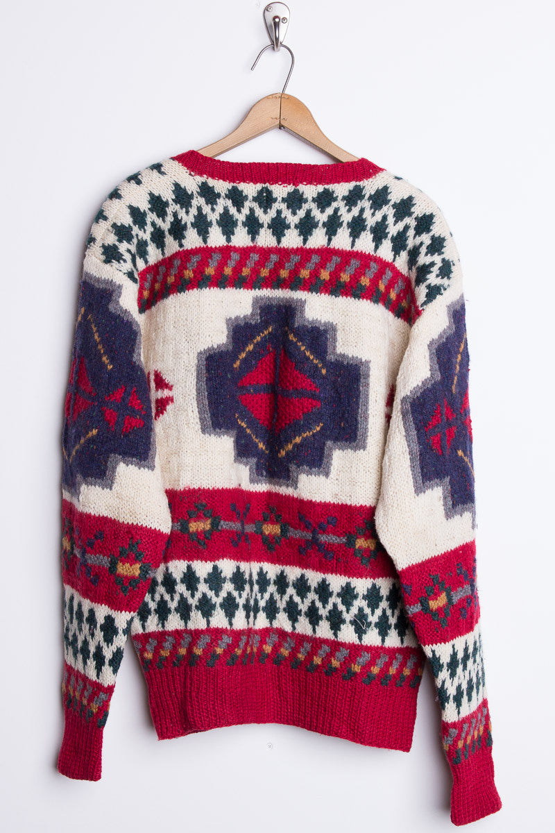 Red Patterned Knit Sweater