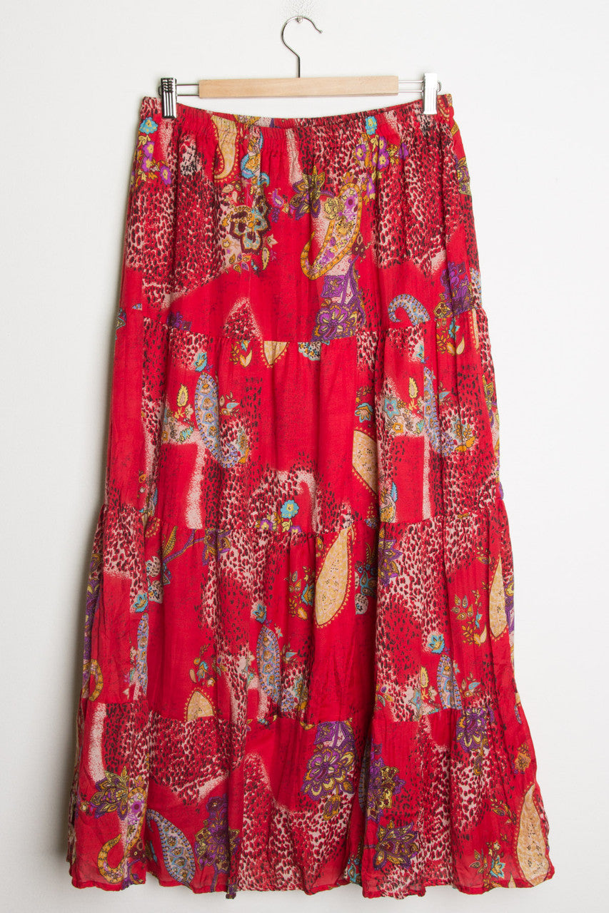 Red Paisley Maxi Skirt