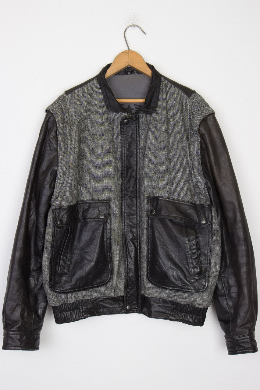 Two Tone Leather Jacket w/ Removable Sleeves