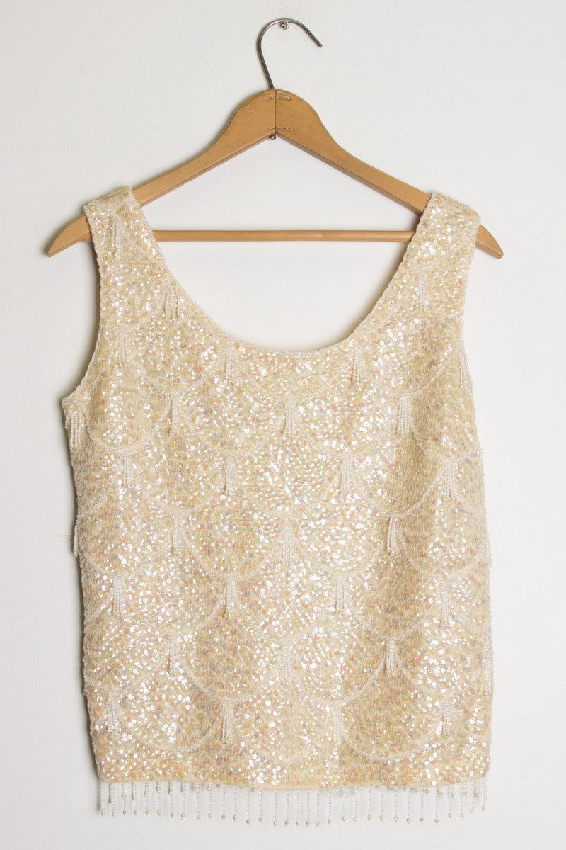 Cream Beaded Sequin Top