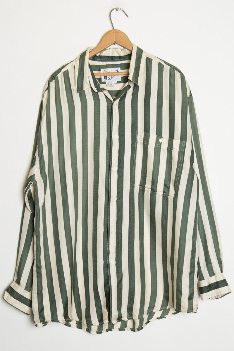 Green and Ivory Striped Silk Shirt