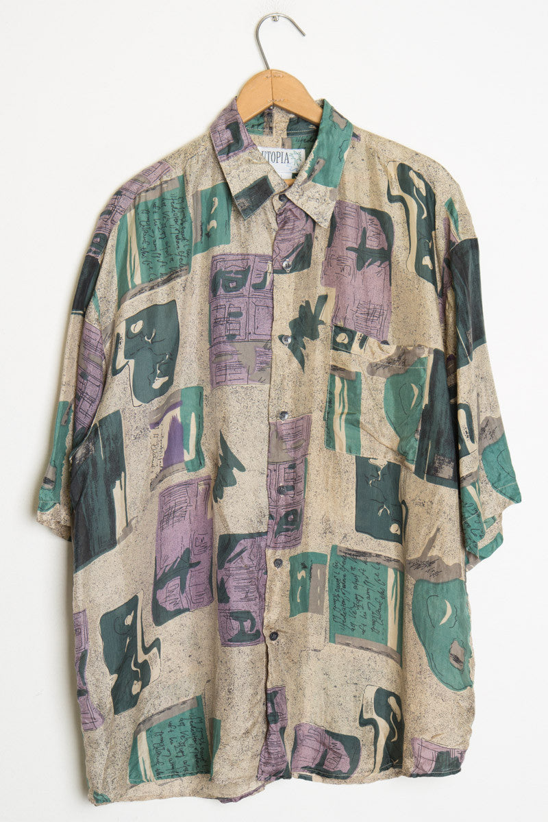 Tan Patterned Silk Shirt