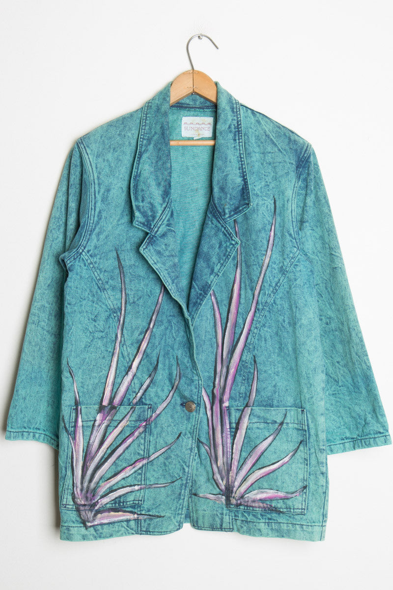 Hand Painted Teal Denim Coat