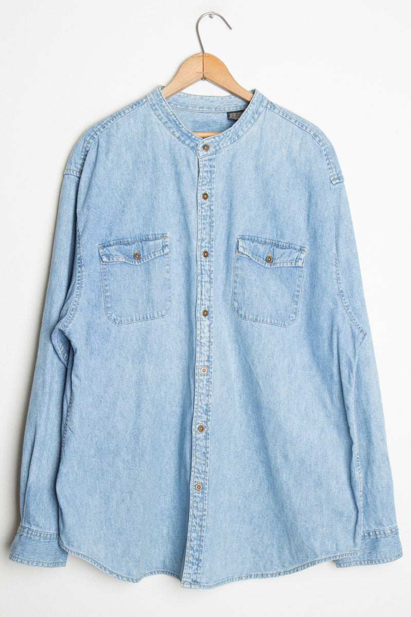 Banded Collar Denim Shirt