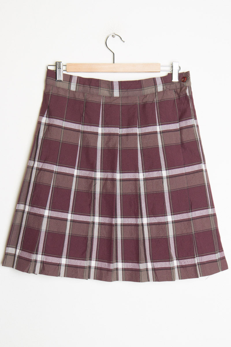 Burgundy & White Pleated Skirt