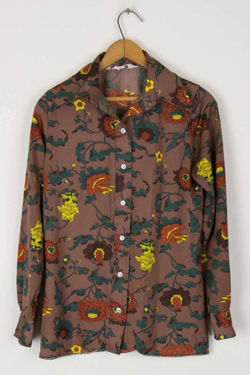 Brown Floral Button Up