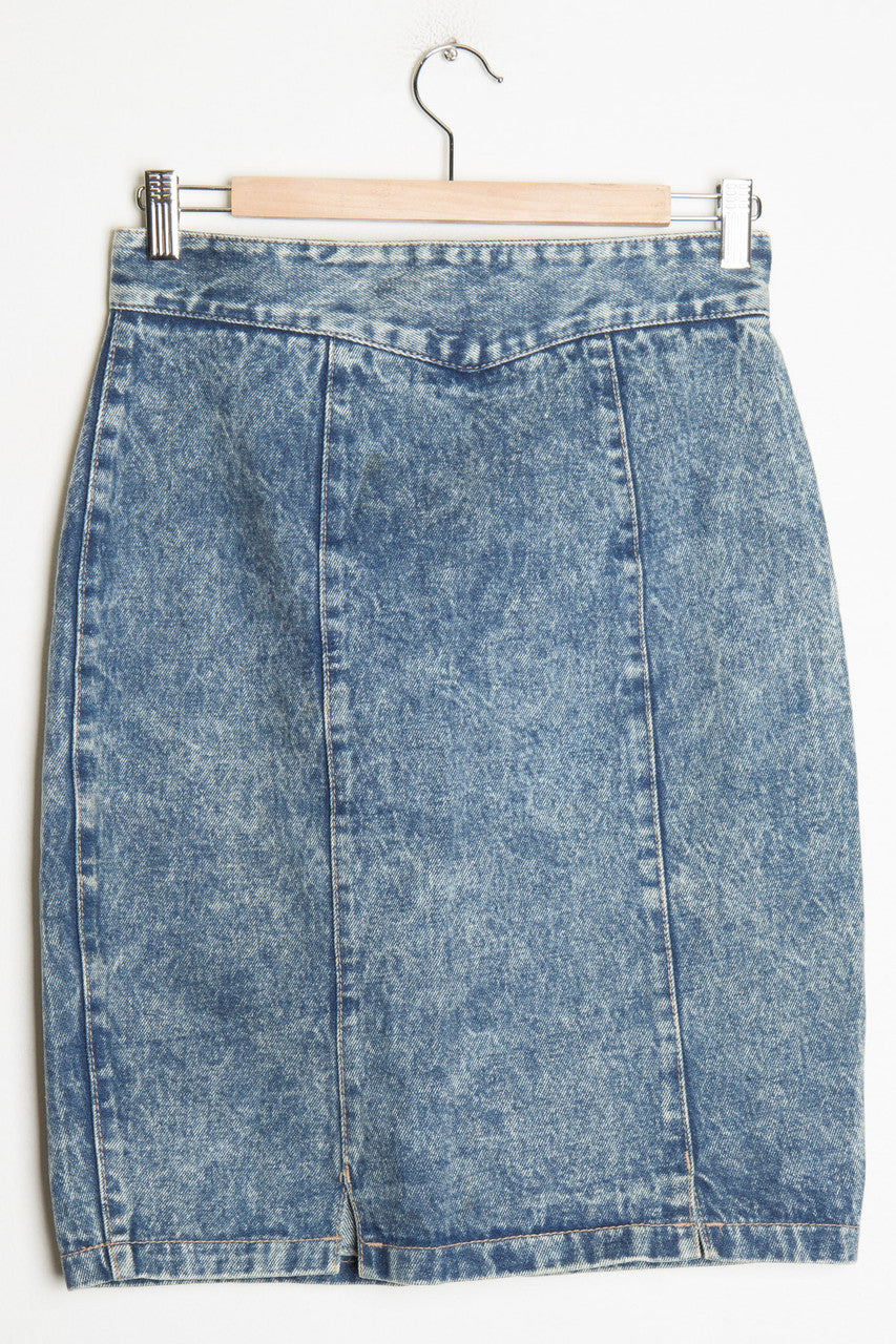 Acid Washed Denim Pencil Skirt