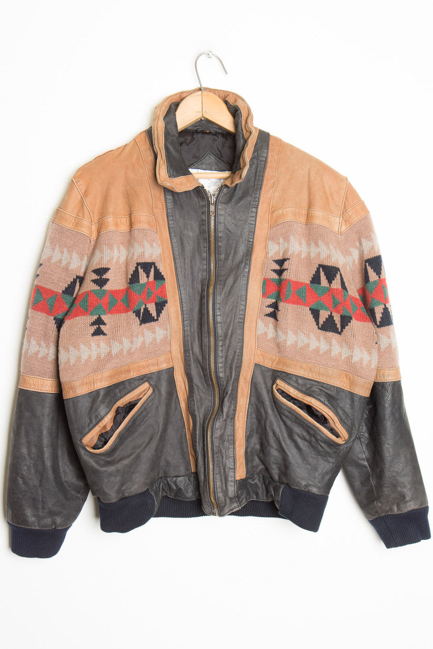 Aztec Knit and Leather Jacket