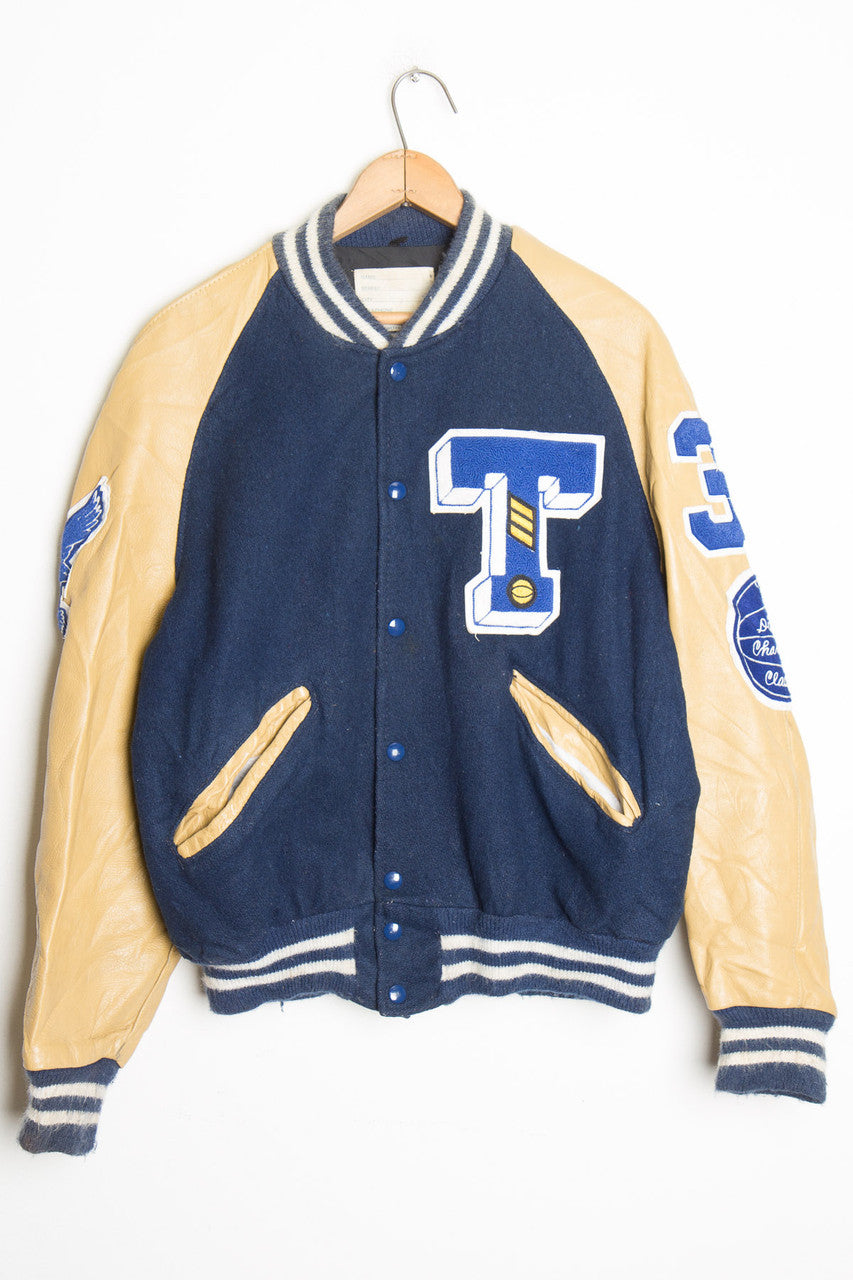 Vintage Tan/Navy Letterman Jacket