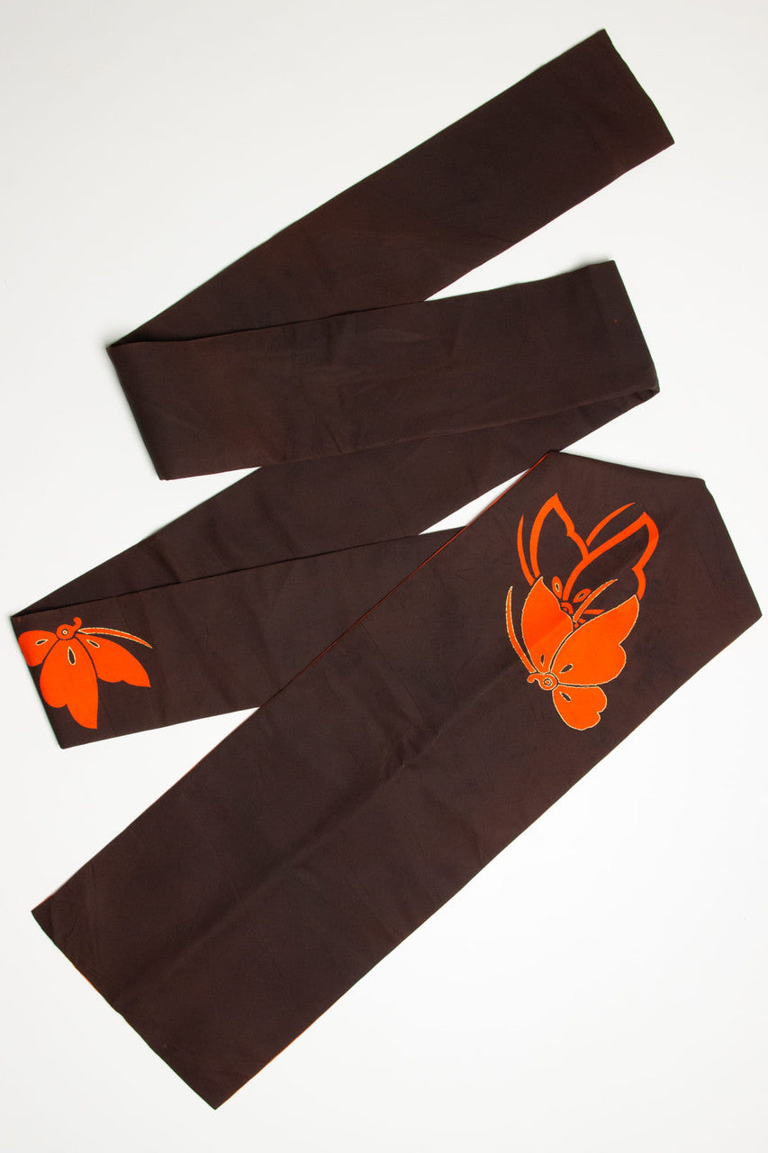 Vintage Chocolate Butterfly Nagoya Obi 154