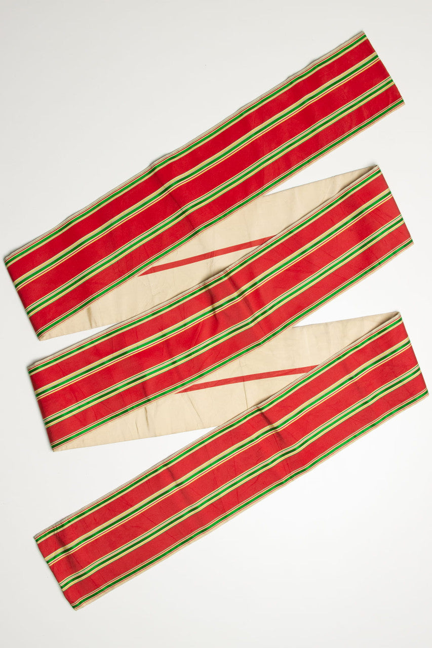 Vintage Red & Green Striped Kaku Obi 156