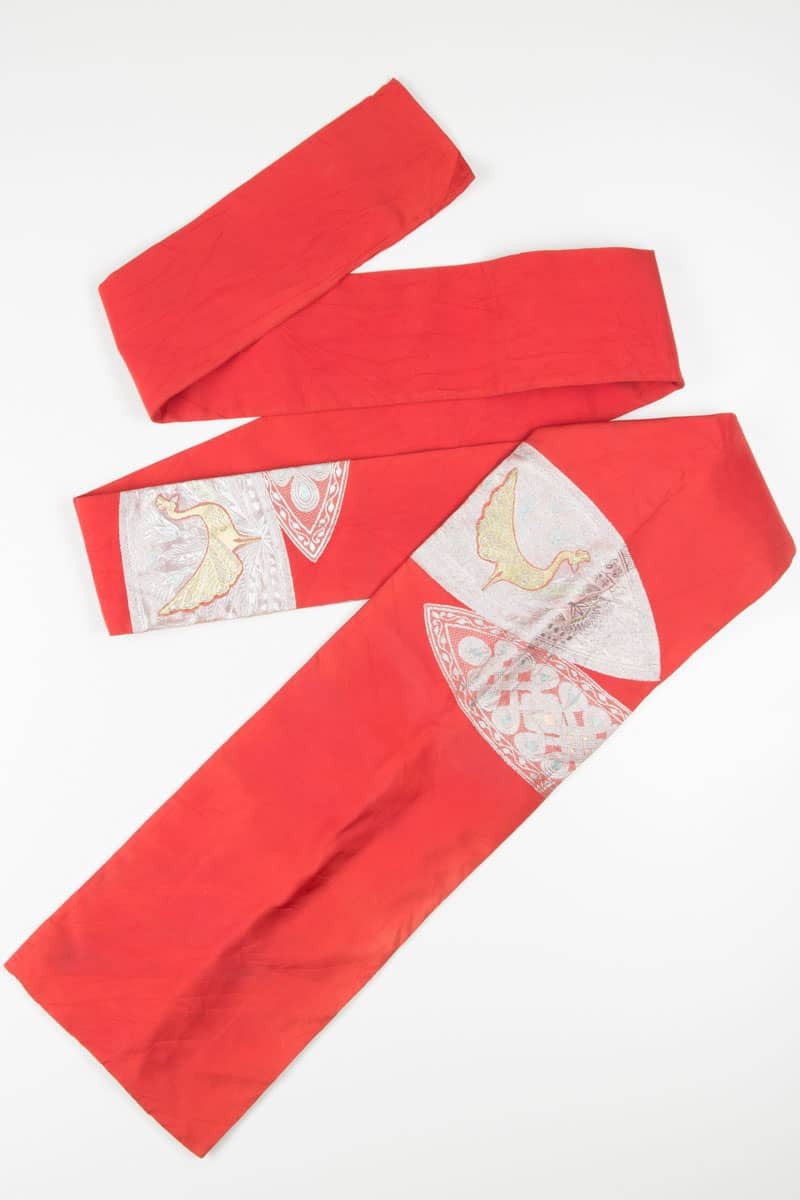 Vintage Silver Peacock Nagoya Obi 123