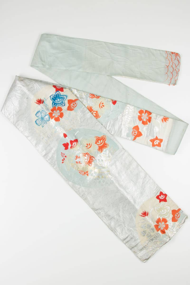 Vintage Silver & Mint Nagoya Obi 126