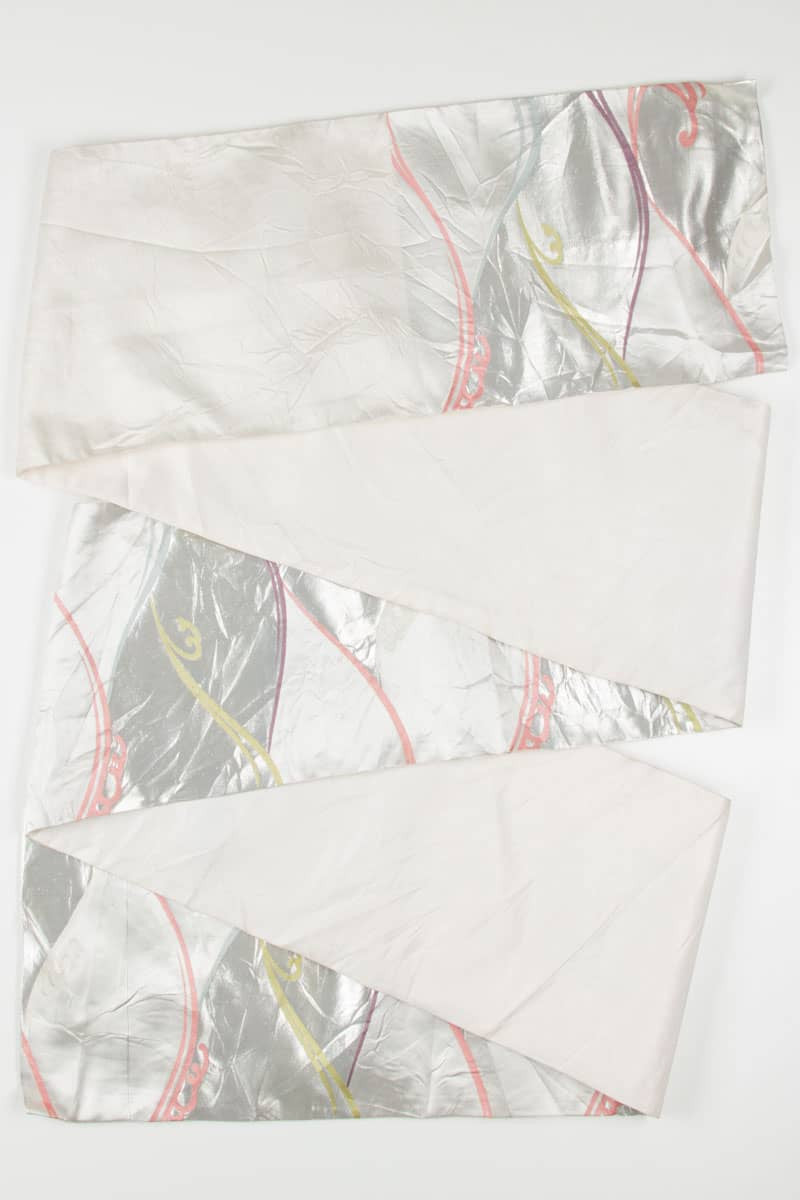 Vintage Silver Arches Silk Fukuro Obi 3