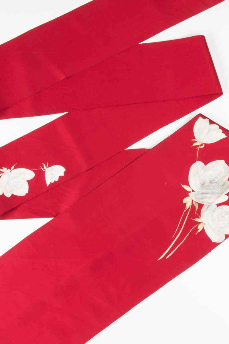 Vintage Red Embroidered Roses Nagoya Obi 107