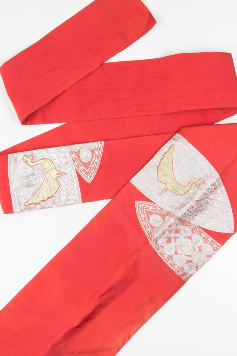 Vintage Silver Peacock Nagoya Obi 123