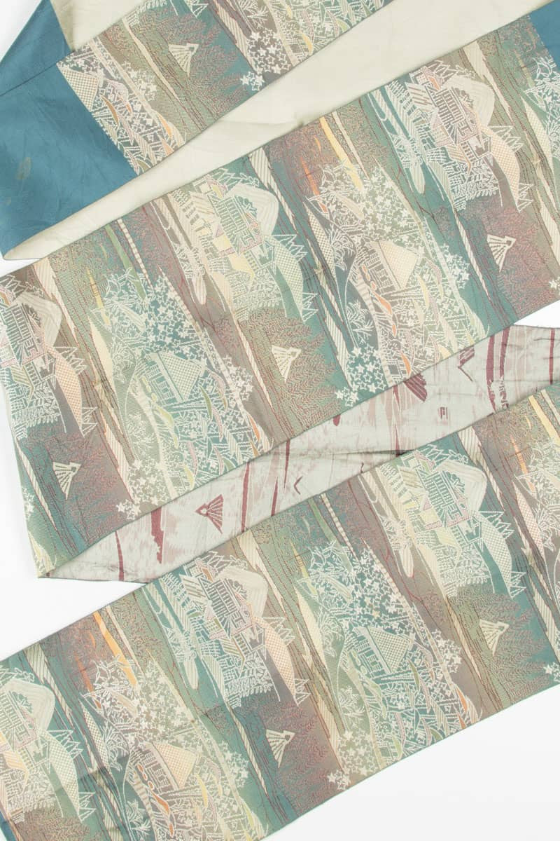 Vintage Teal Village Nagoya Obi 68