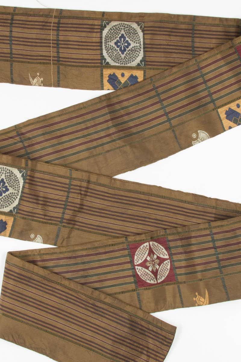 Vintage Olive Striped Hanhaba Obi 96