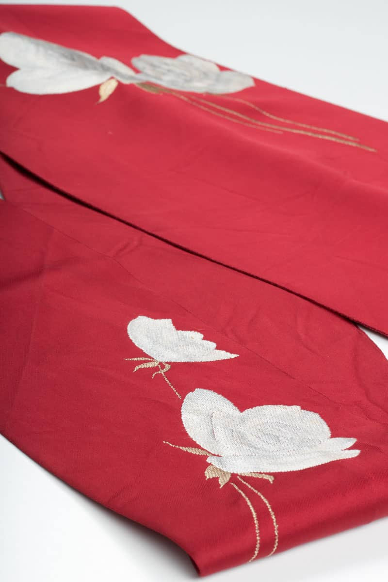 Vintage Red Embroidered Roses Nagoya Obi 107