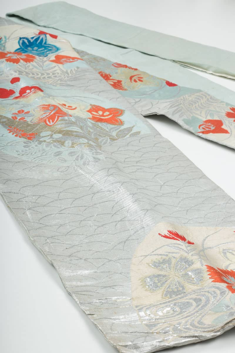 Vintage Silver & Mint Nagoya Obi 126