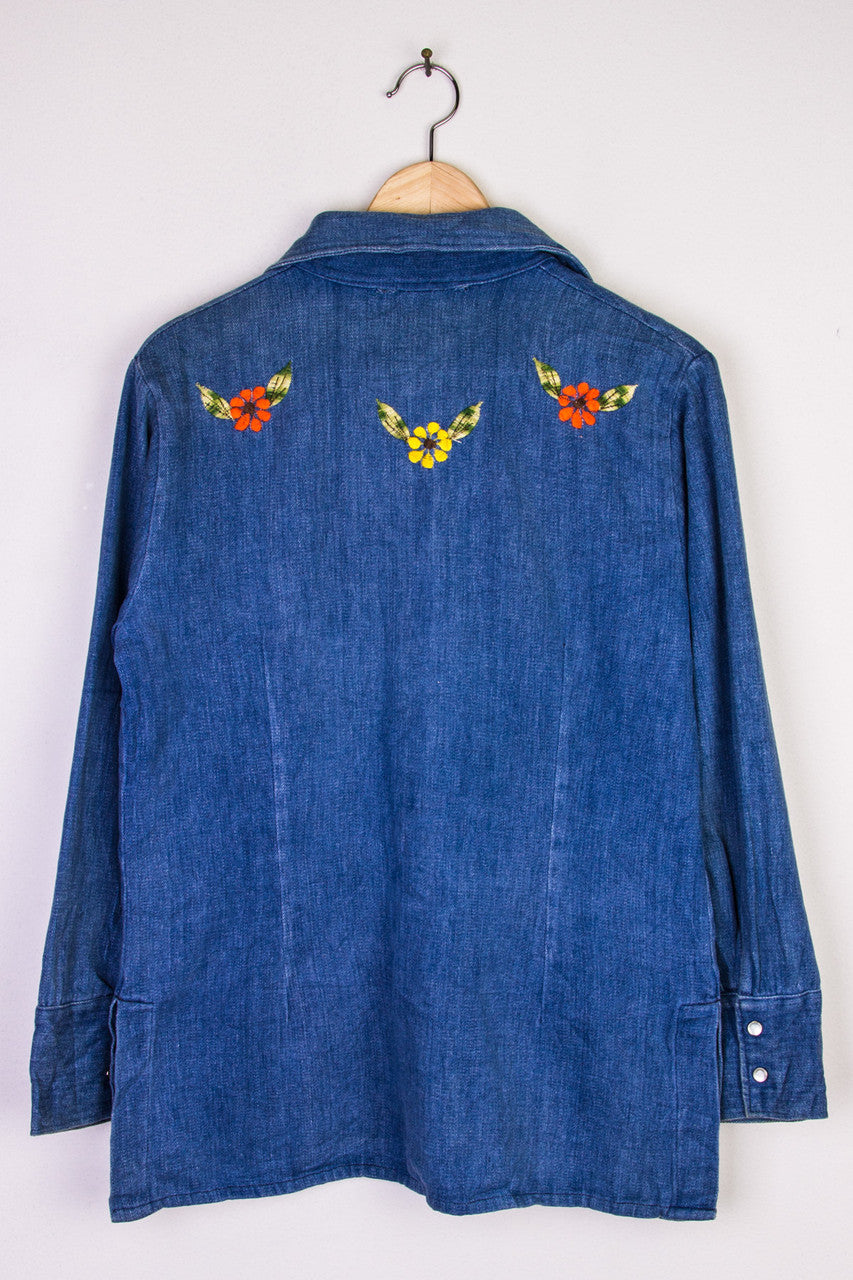 Flower Embroidered Chambray Button Up