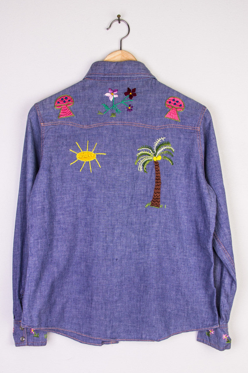 Embroidered Chambray Button UP