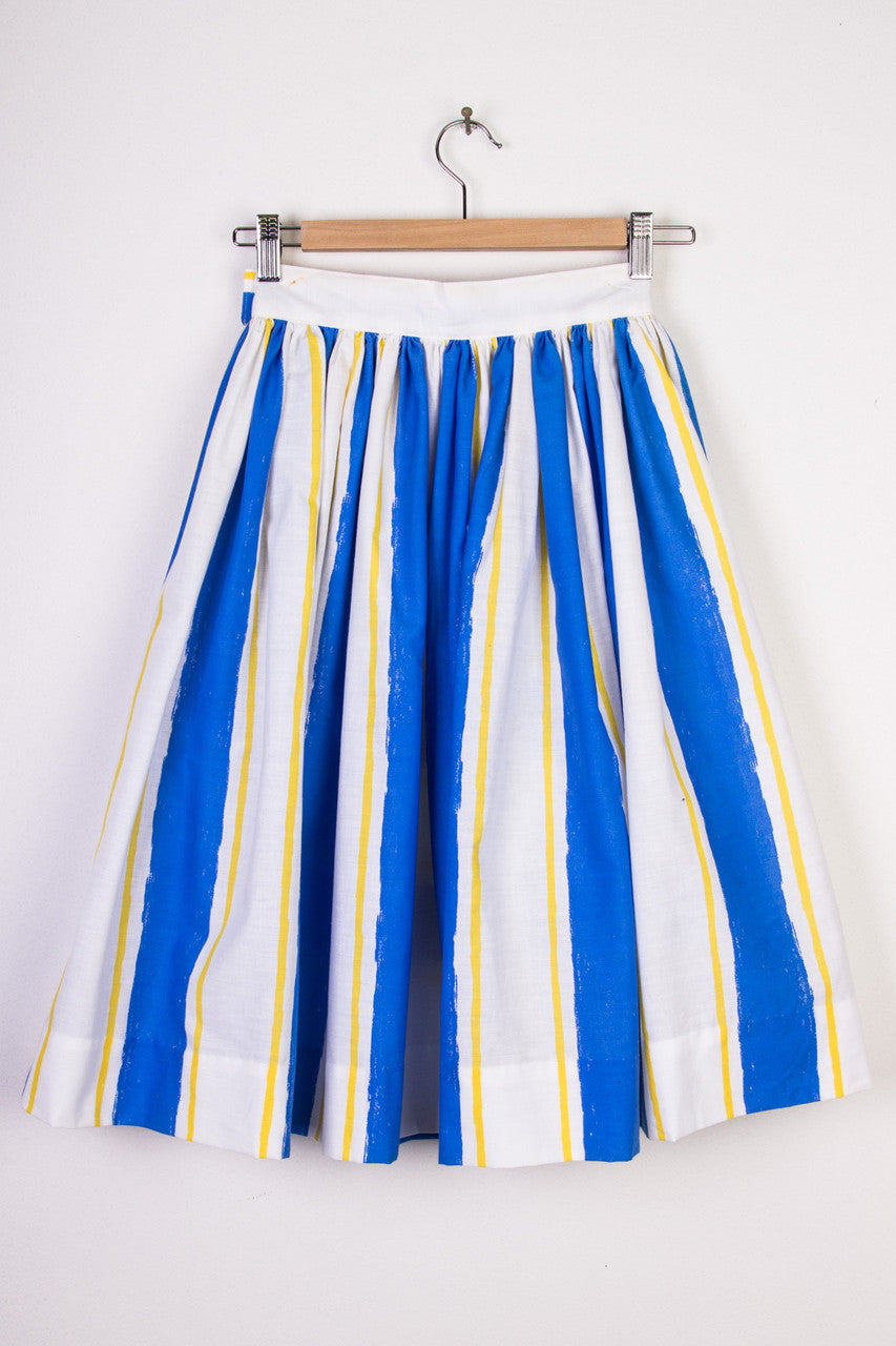 Blue Yellow striped Mid-Length Skirt