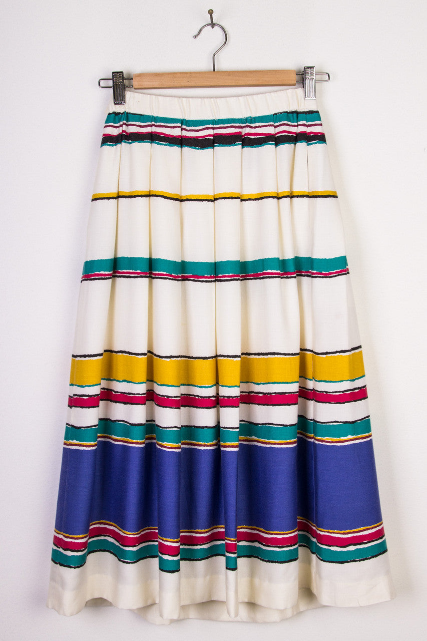 Cream Striped Mid-Lengh Skirt