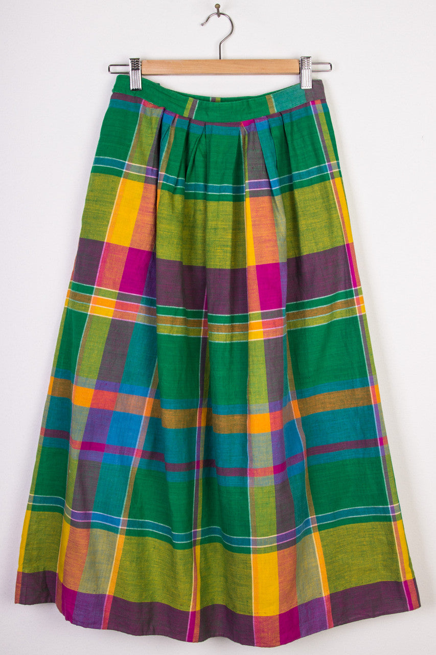 Green Plaid Mid-Length Skirt