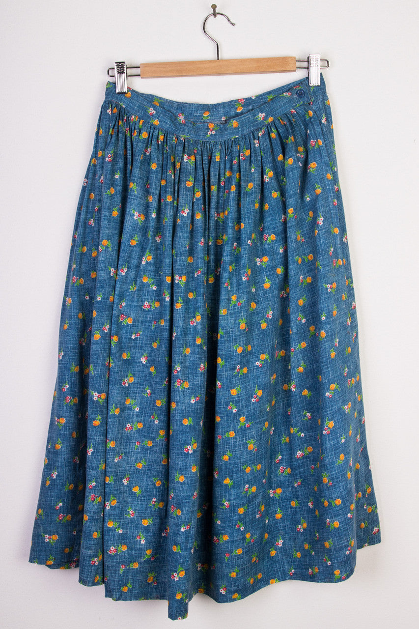 Blue Floral Mid-Length Skirt