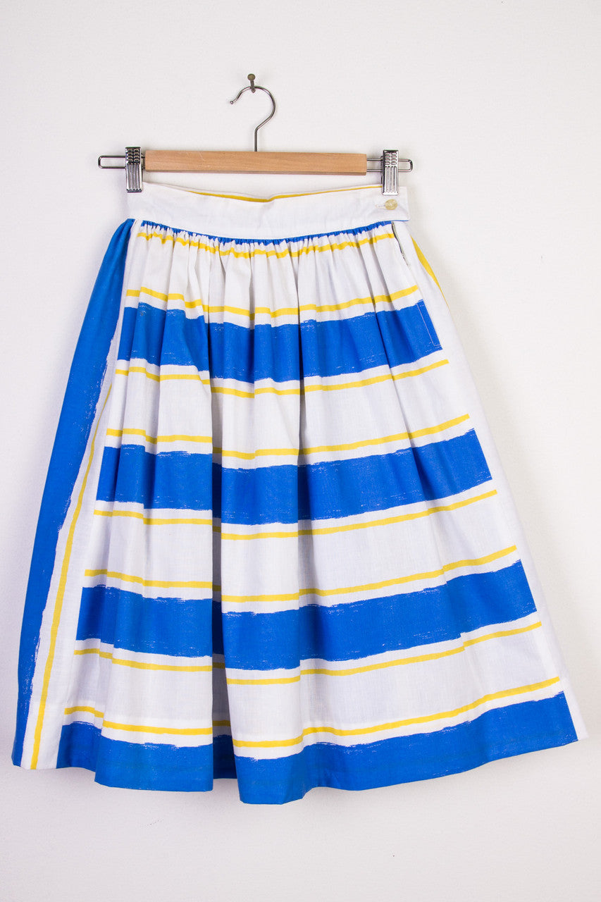 Blue Yellow striped Mid-Length Skirt