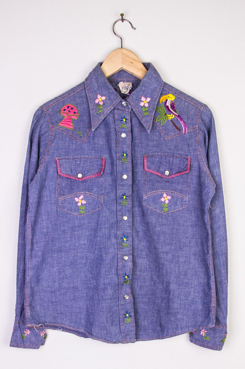 Embroidered Chambray Button UP