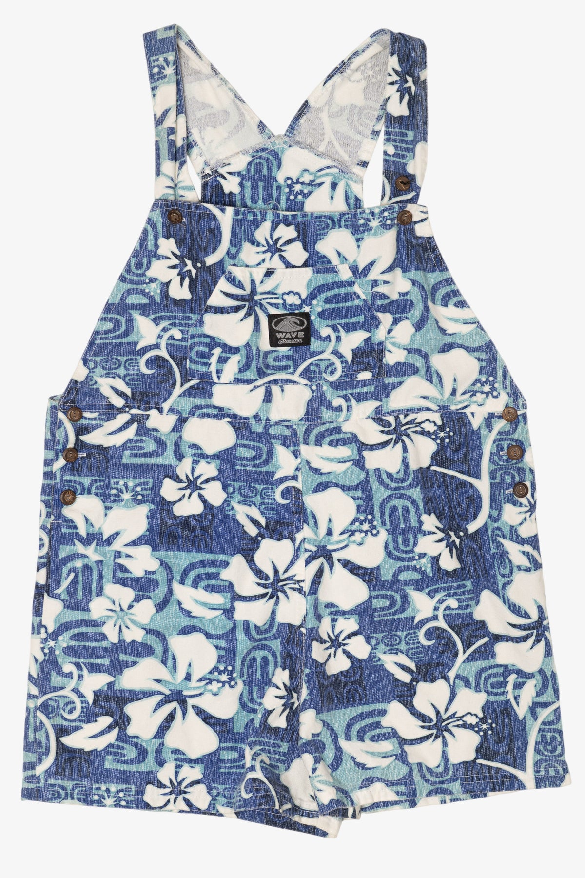 Vintage Blue Wave Classics Hawaiian Print Short Overalls (1990s)