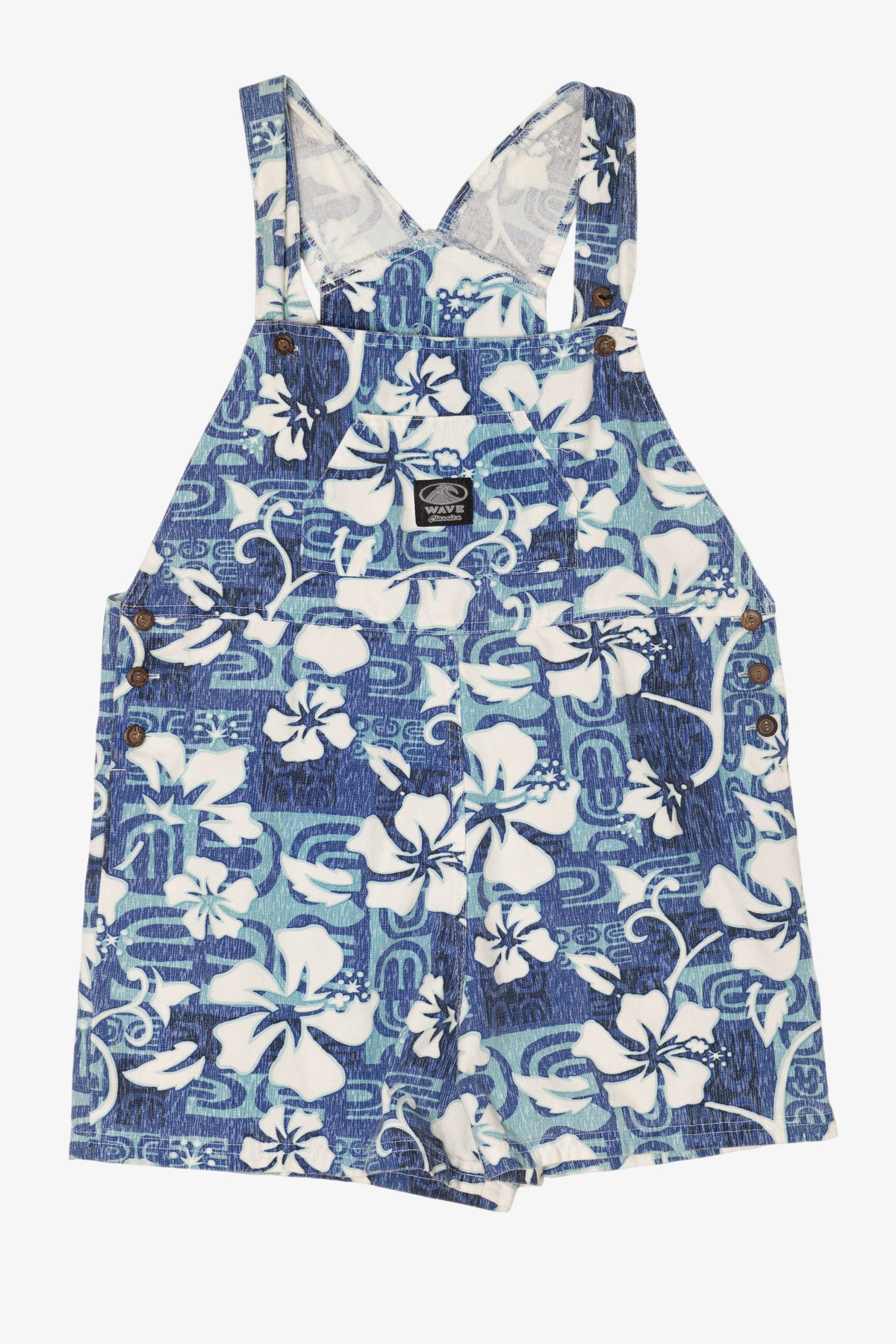 Vintage Blue Wave Classics Hawaiian Print Short Overalls (1990s)