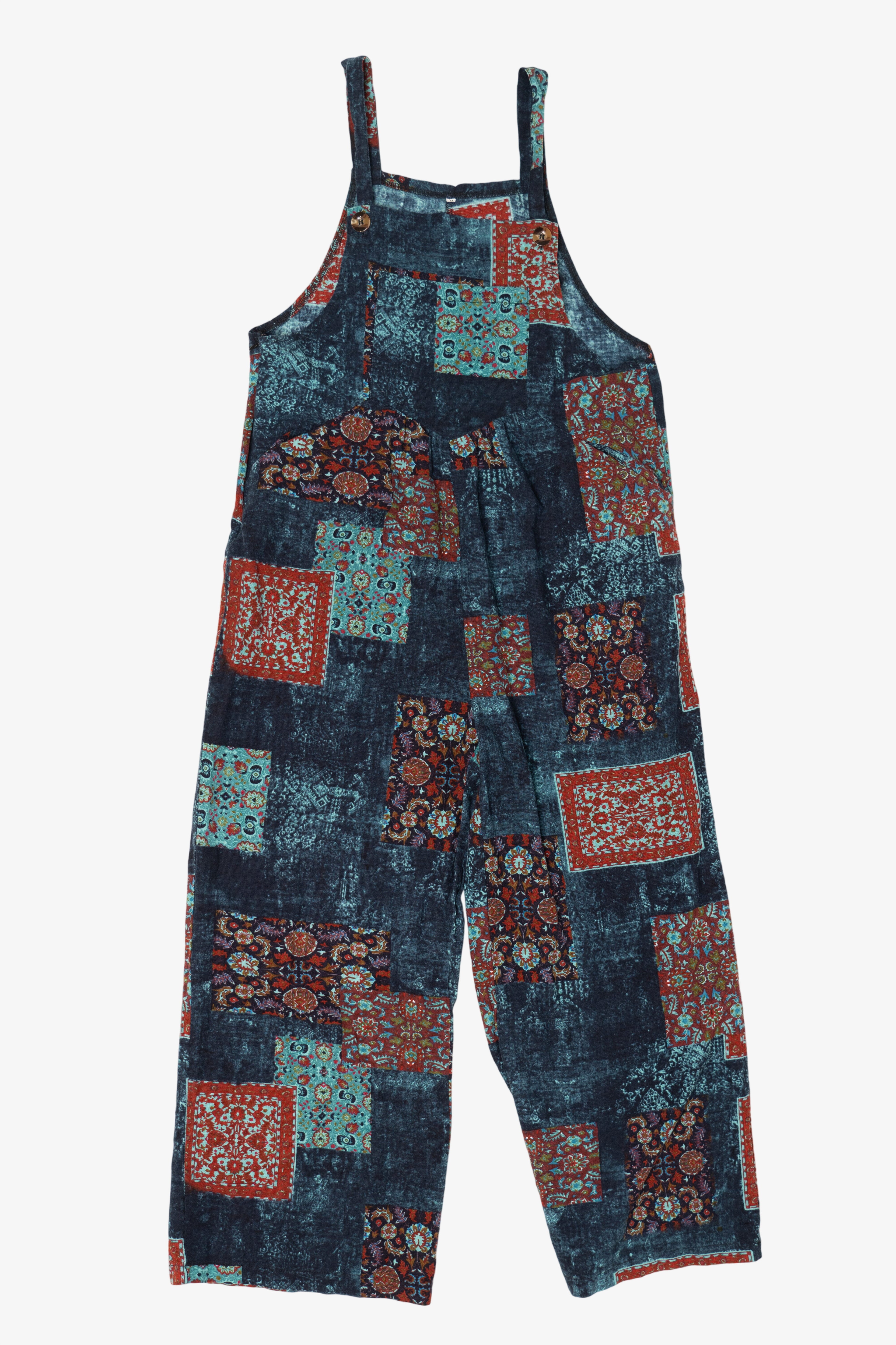 Blue And Red Patchwork Overalls