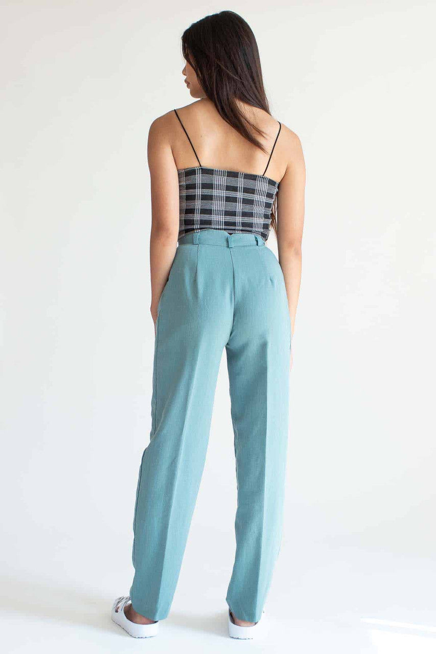 Sage Pleated High Waisted Pants
