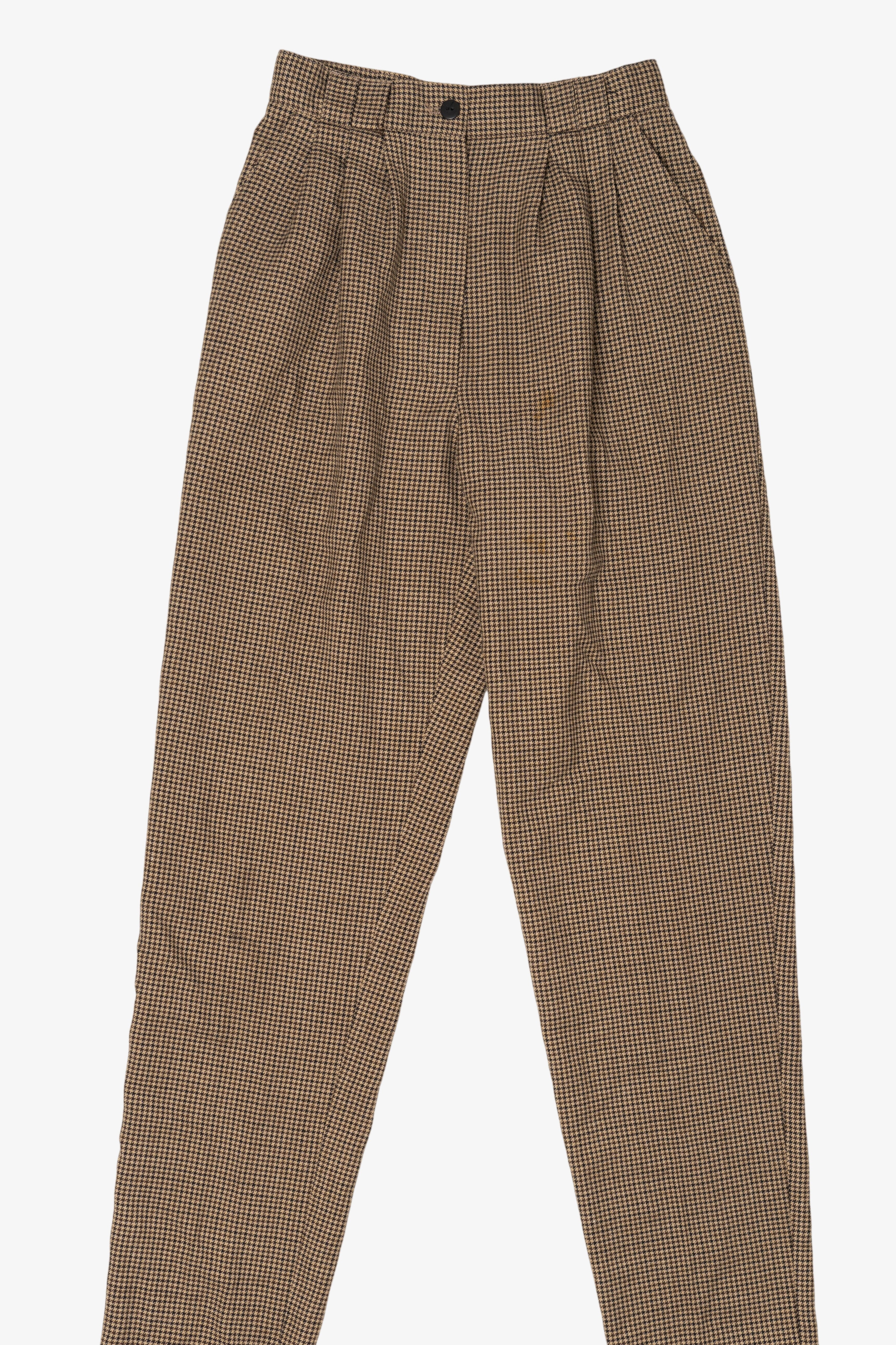 Vintage Brown Smart Pants Houndstooth Trousers (1980s)