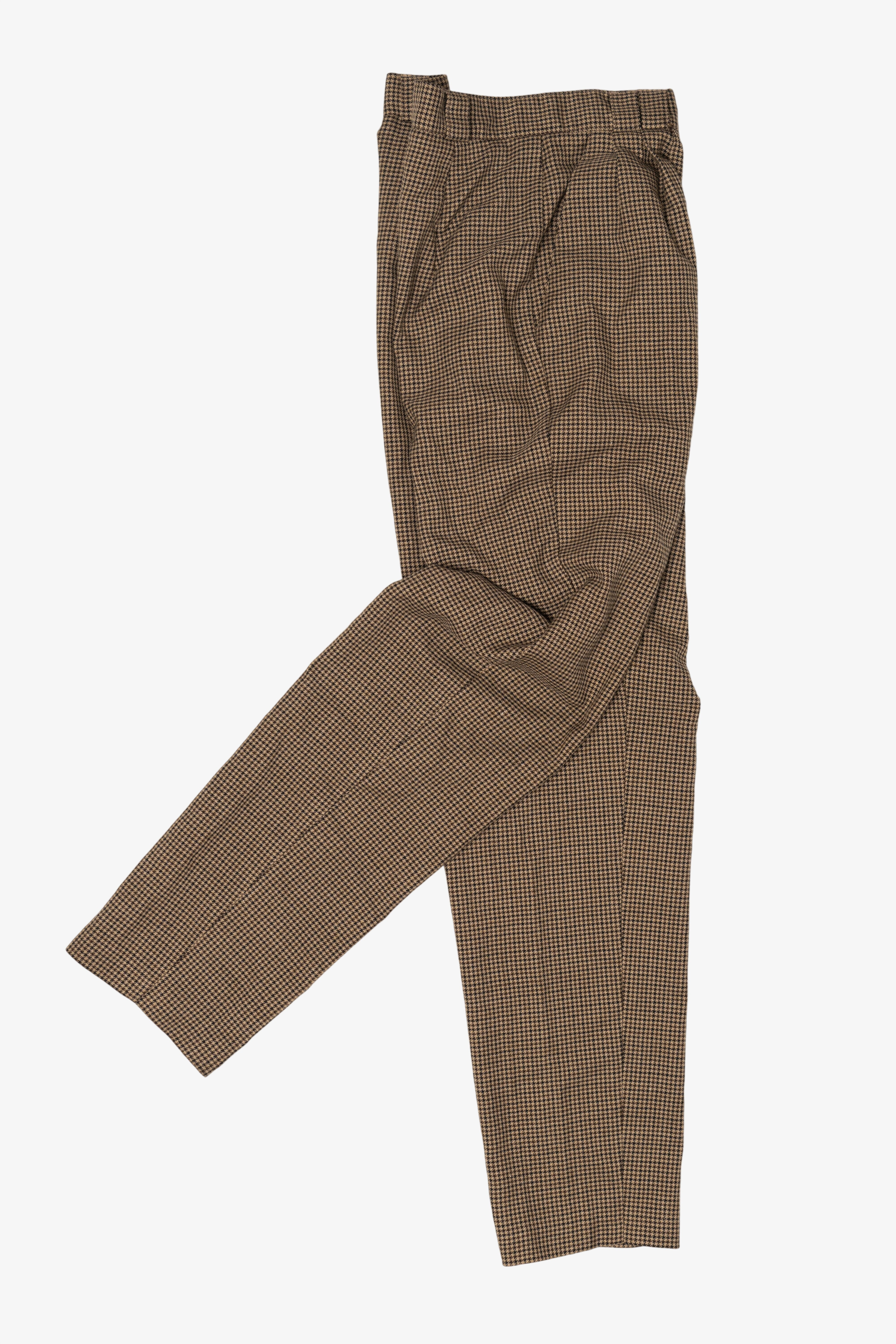 Vintage Brown Smart Pants Houndstooth Trousers (1980s)