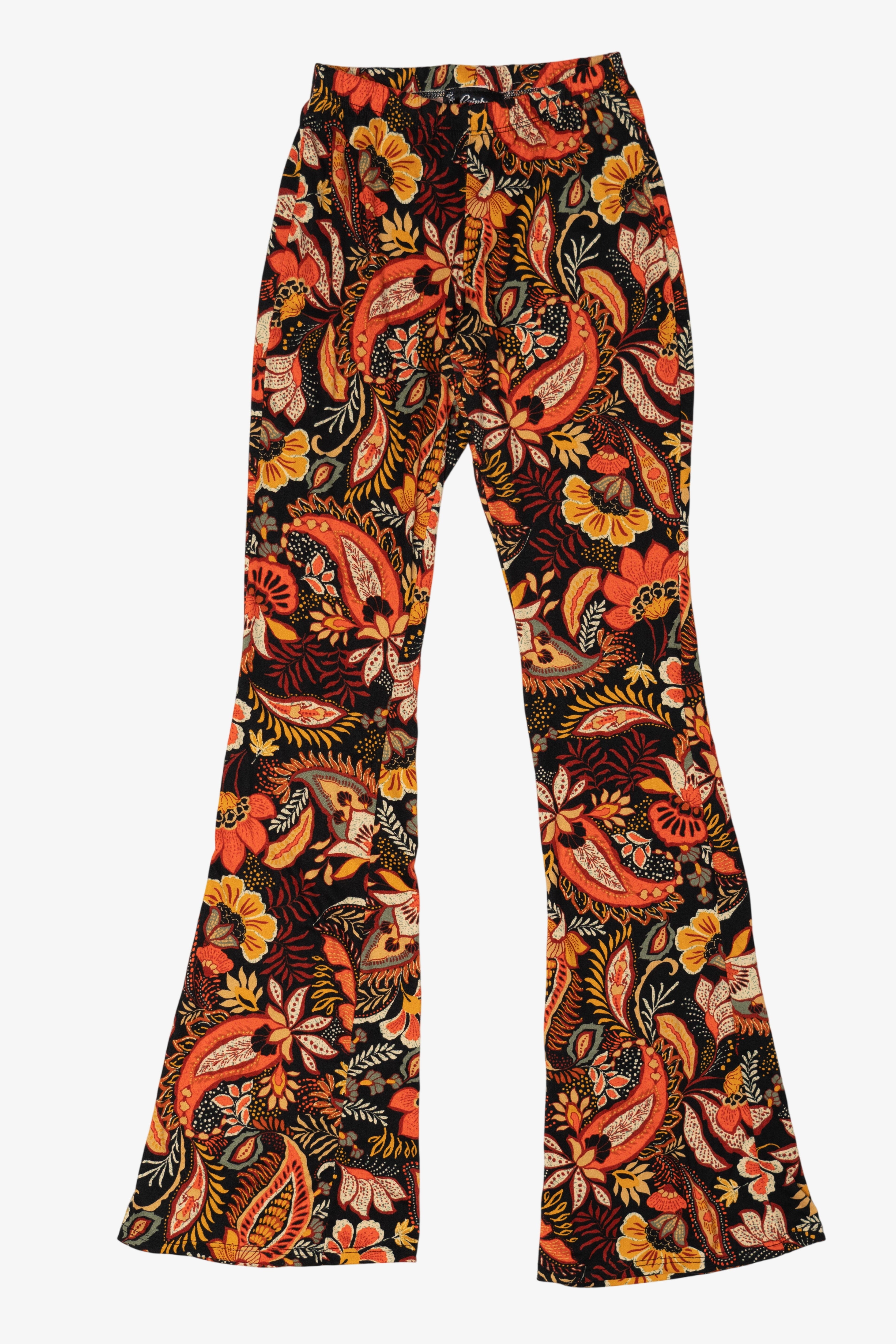 Vintage Orange Paisley Floral Rainbow Flared Leggings (1990s)