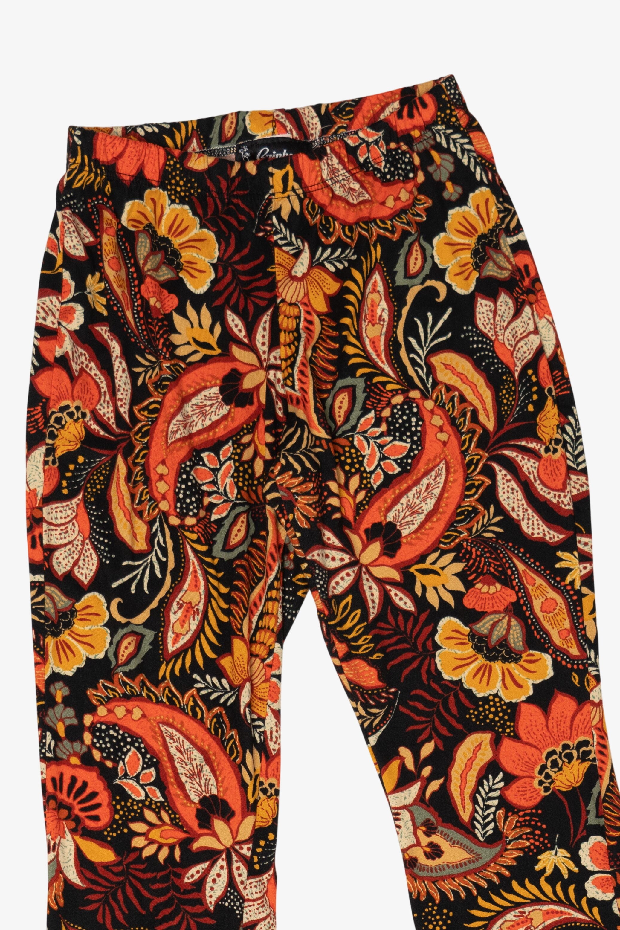 Vintage Orange Paisley Floral Rainbow Flared Leggings (1990s)