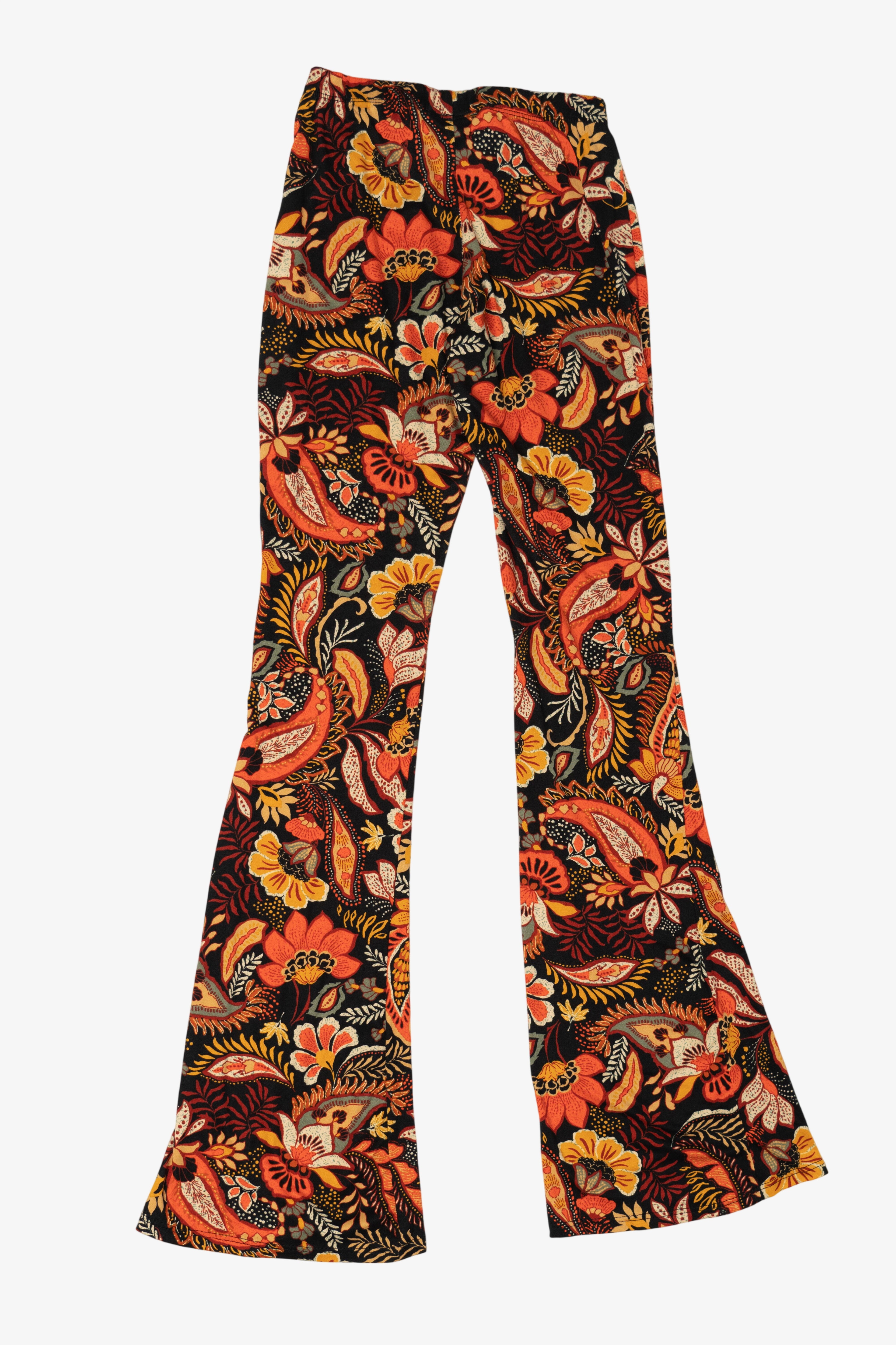 Vintage Orange Paisley Floral Rainbow Flared Leggings (1990s)