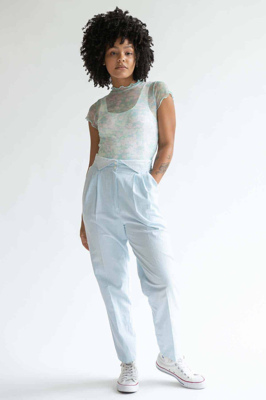 Light Blue Pleated Vintage Pants w/ Stripe Detail