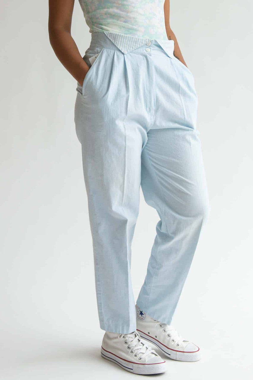 Light Blue Pleated Vintage Pants w/ Stripe Detail