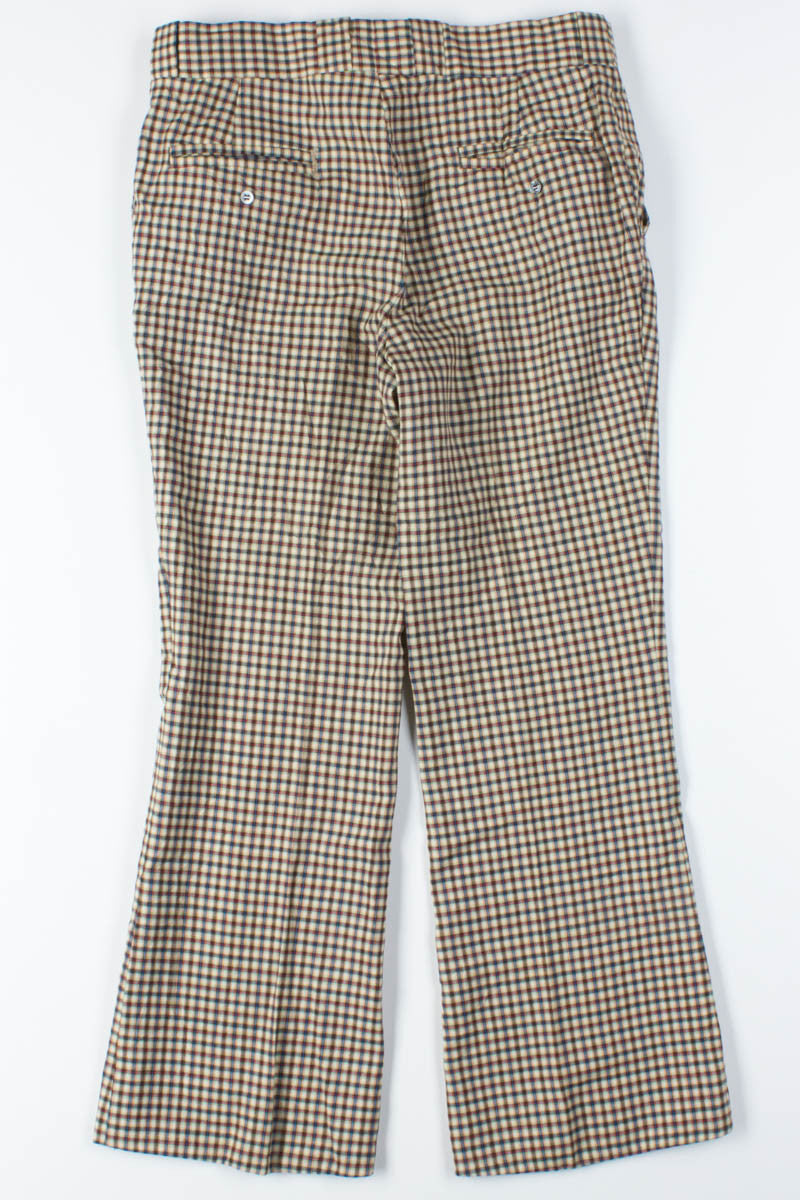 Beige Plaid Bell Bottom Pants